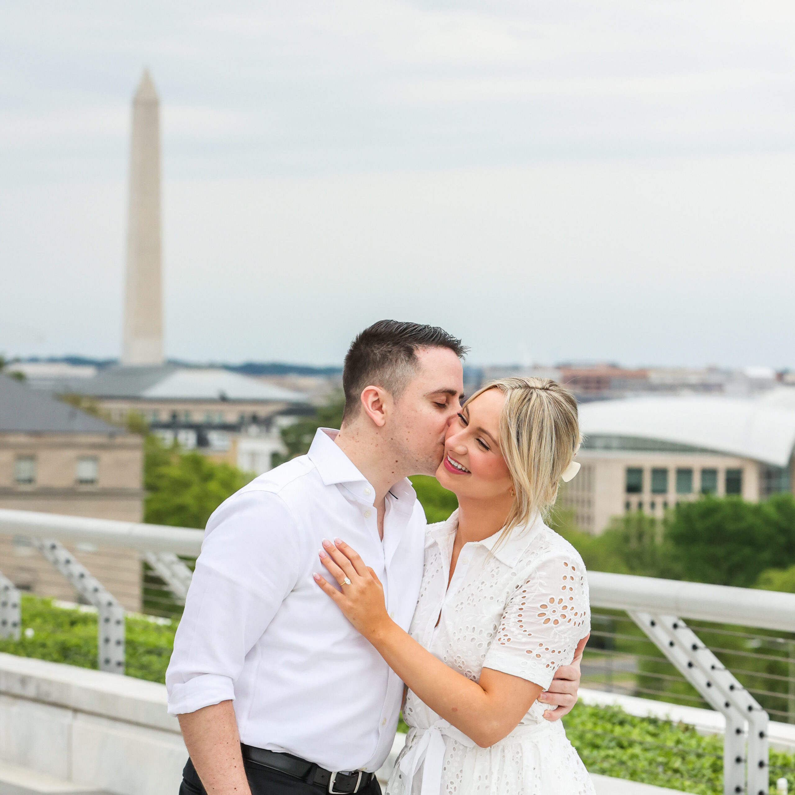 Couple in Washington, DC after a marriage proposal